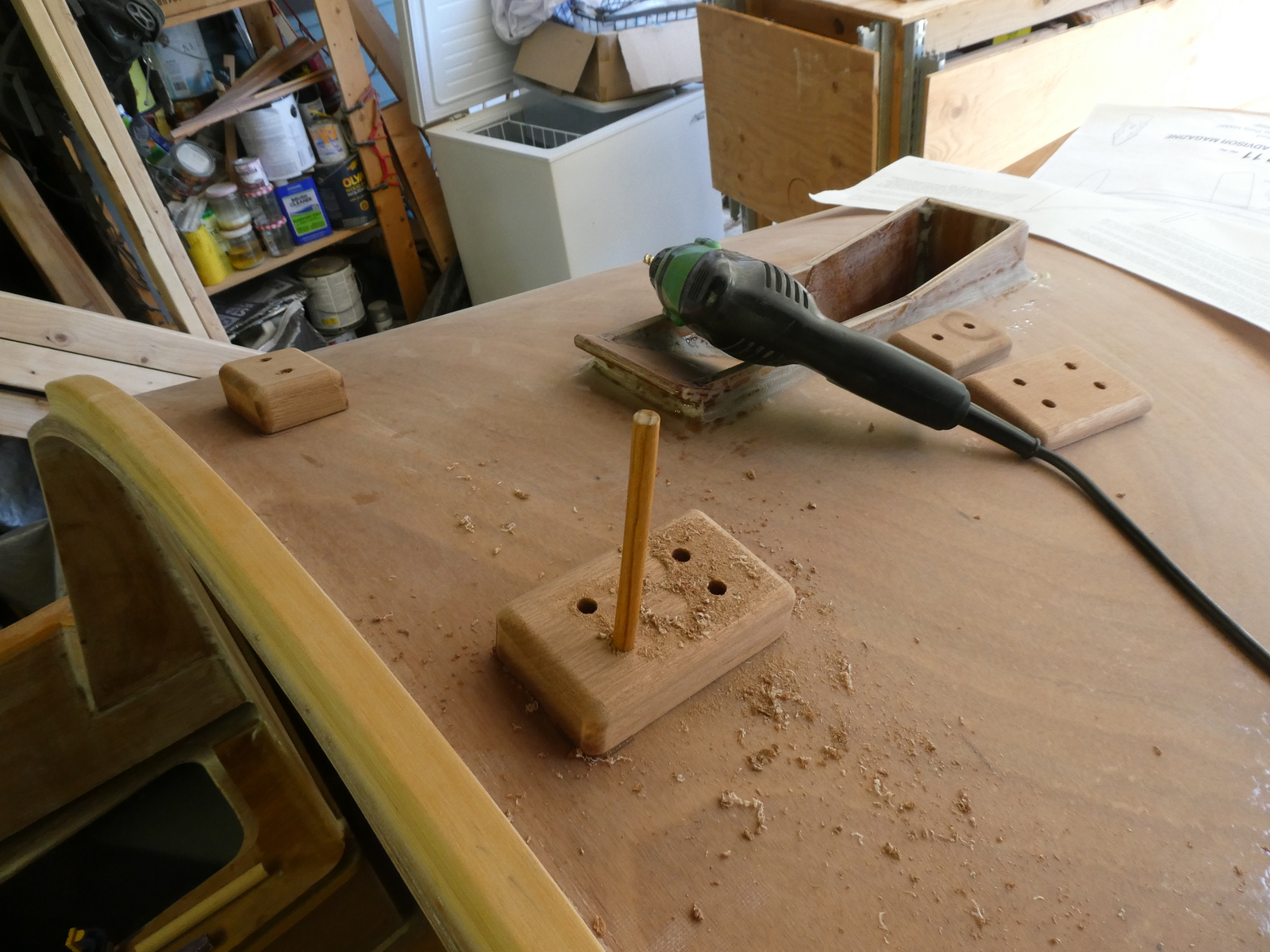 Dowel being used to hold position